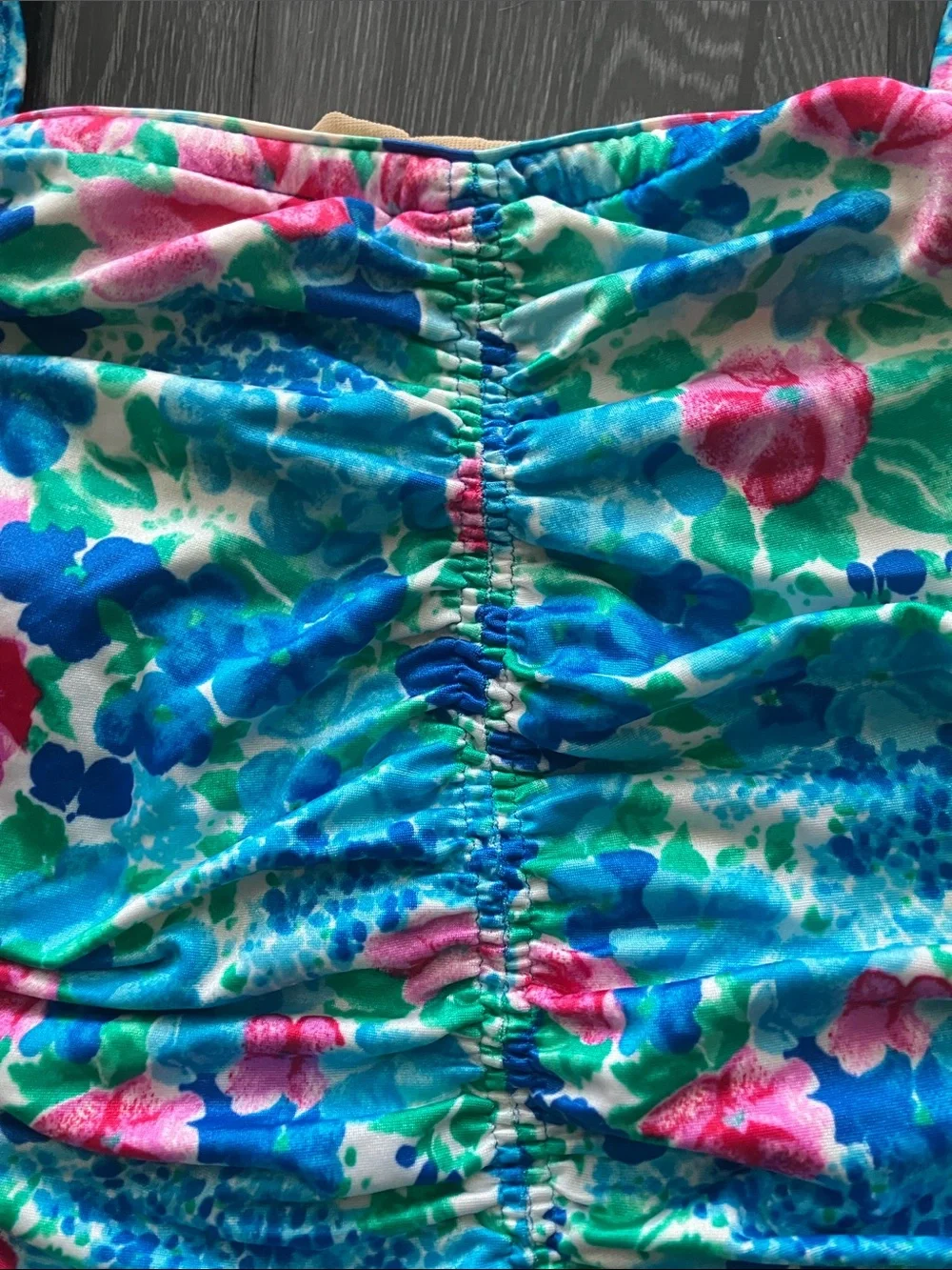 Vintage 80s Bright Blue & Pink Watercolor Floral One Piece Swimsuit